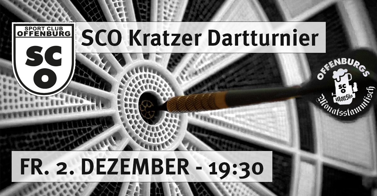 Der SC Offenburg lädt ein zum 2. SCO Kratzer Dartturnier am 02.12 beim letzten MONSTA Stammtisch in diesem Jah 