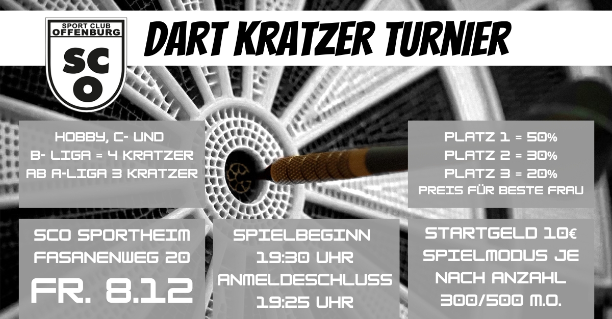 Der SC Offenburg lädt ein zum 3. SCO Dart Kratzer Turnier am 08.12